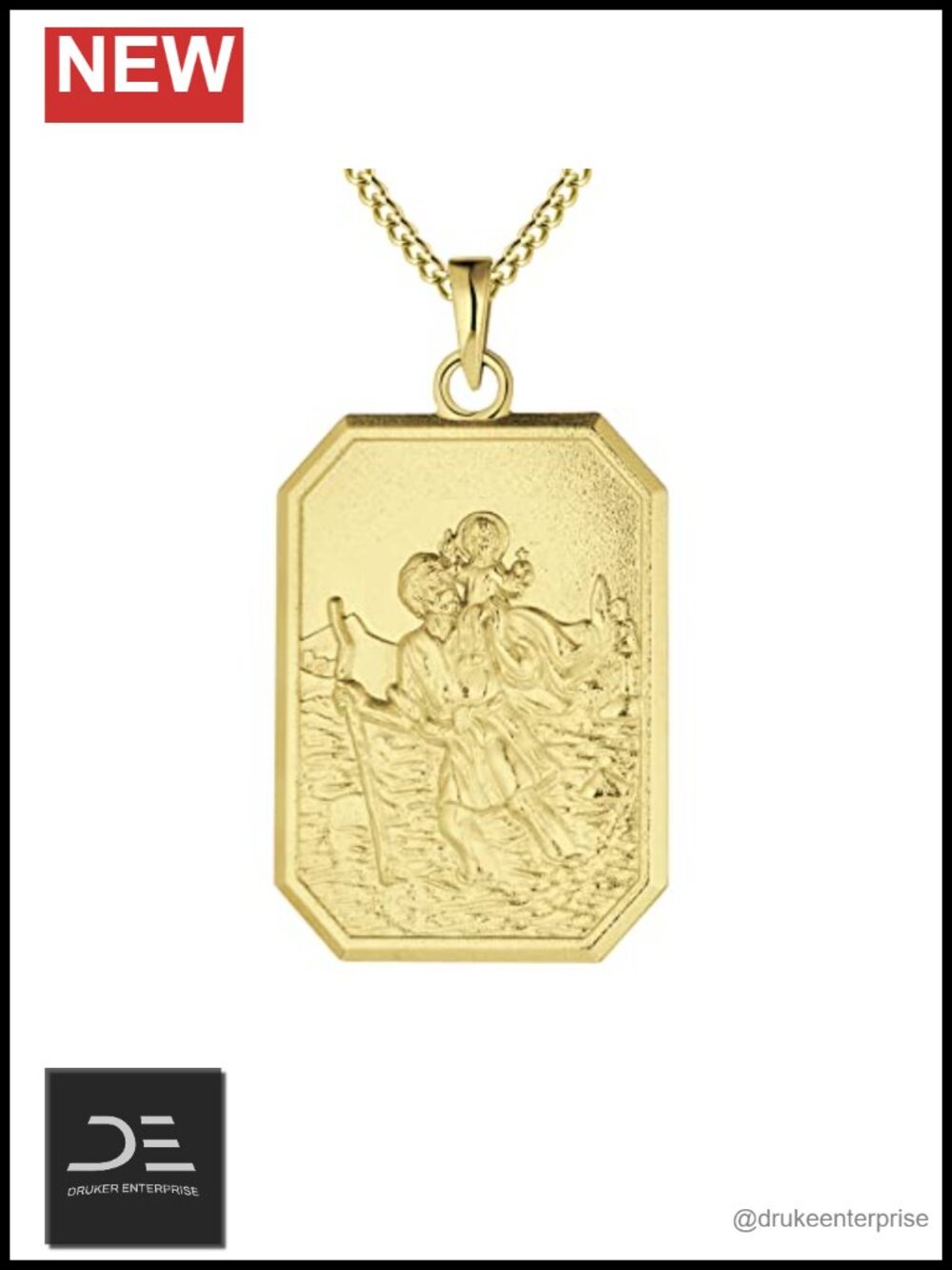 St Christopher Pendant Necklace 925 Sterling Silver 18k Gold Plated Religious